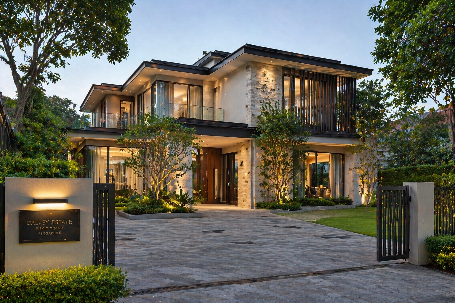 Luxury modern home at dusk